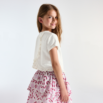 تيشيرت زهري أبيض بأكمام قصيرة للفتيات